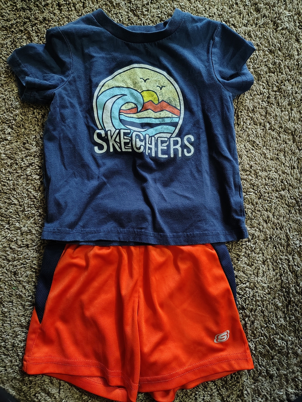 Skechers Navy Graphic Tee with Orange Athletic Shorts